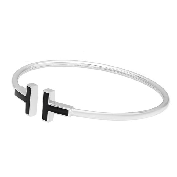 Tiffany & Co. T Black Onyx Wire Bracelet 18K White Gold Size Small - Picture 5 of 5